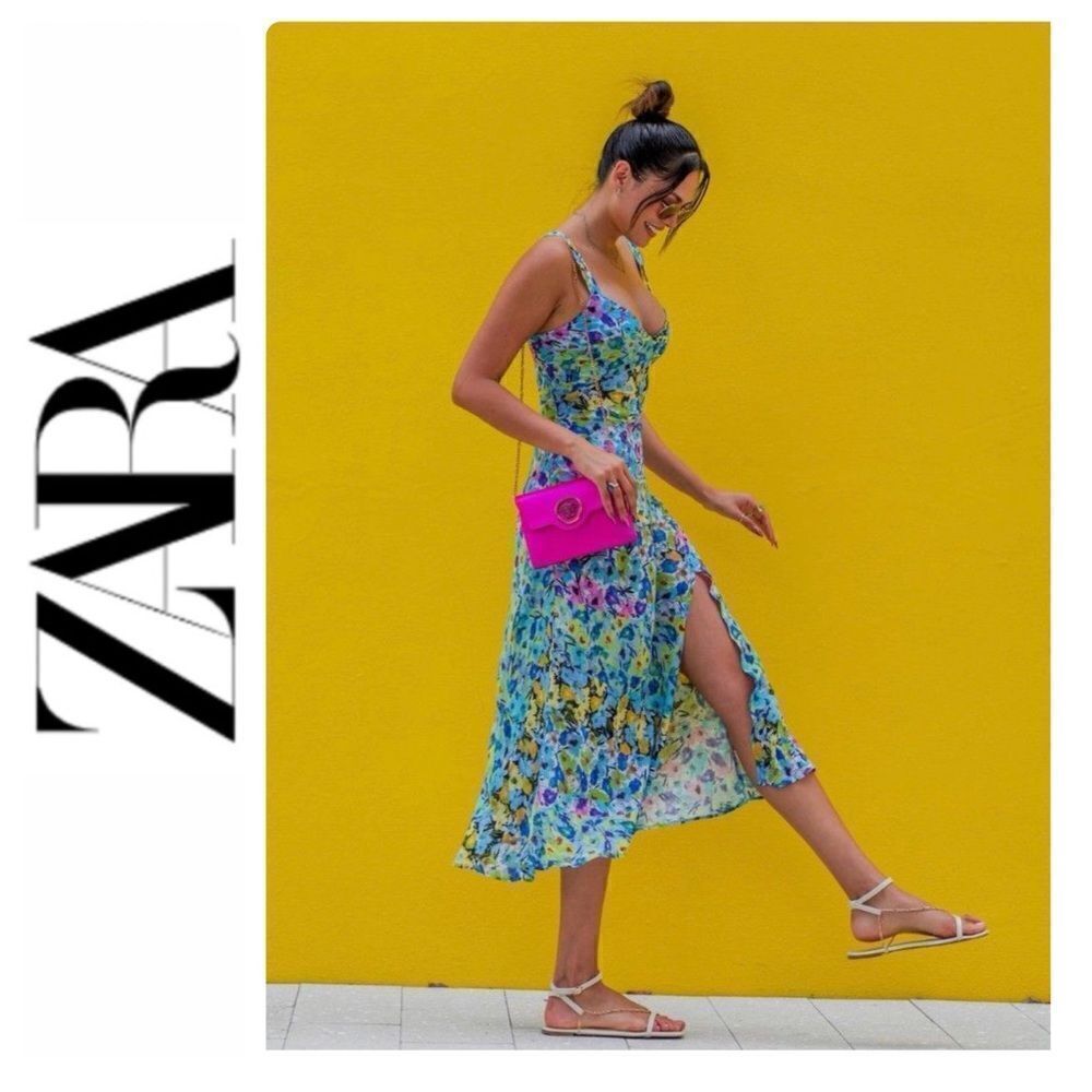 Zara Blue Floral Midi Dress